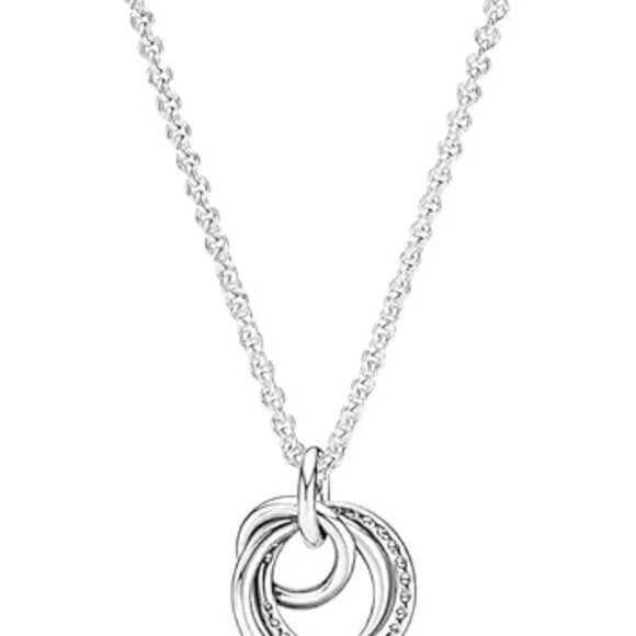 Sterling Silver & Cubic Zirconia - 23.6" Encircled Pendant Adjustable Necklace